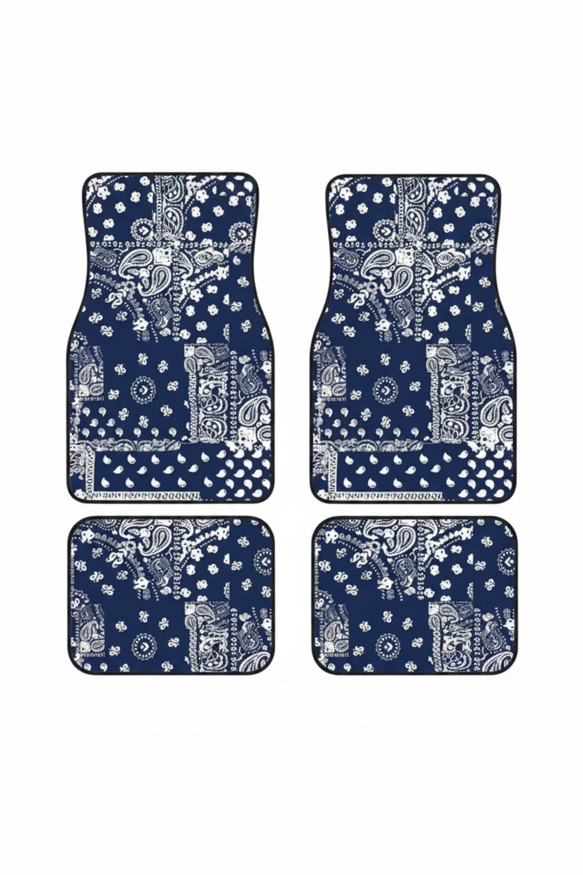 Tapis de Voiture Oriental Bleu Marine — Lot de 4 Tapis Motif Paisley — Protection Sol Auto