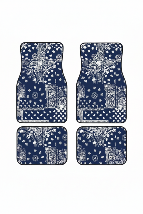 Tapis de Voiture Oriental Bleu Marine — Lot de 4 Tapis Motif Paisley — Protection Sol Auto