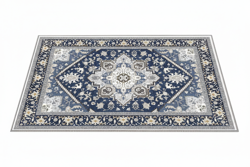 Tapis d'Entrée Oriental Bleu Marine — Motif Géométrique Boho Ethnique | Tapis Antidérapant