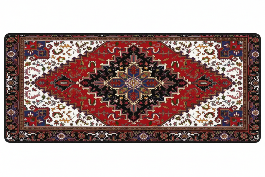 Tapis de Souris Gaming Persan Rouge et Noir — Grand Format XXL Motif Médaillon Losange