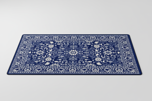 Tapis de Souris Gaming Persan Bleu Marine — Grand Format XXL Motif Médaillon Blanc