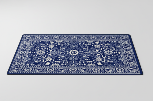 Tapis de Souris Gaming Persan Bleu Marine — Grand Format XXL Motif Médaillon Blanc