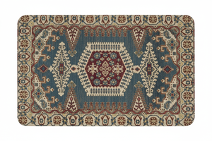 Tapis de Bain Oriental Bleu Canard et Bordeaux — Motif Médaillon Ethnique — Tapis de Salle de Bain Antidérapant