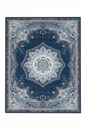 Tapis de Salon Oriental Bleu — Motif Médaillon Étoile Dégradé — Grand Tapis Antidérapant