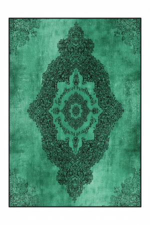 Tapis de Salon Oriental Vert Menthe — Motif Médaillon Dentelle Contrasté — Grand Tapis Antidérapant