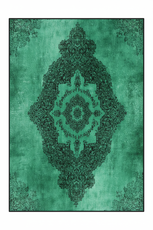 Tapis de Salon Oriental Vert Menthe — Motif Médaillon Dentelle Contrasté — Grand Tapis Antidérapant