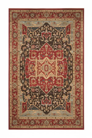 Tapis de Salon Oriental Rouge et Marron — Motif Médaillon Losange Vintage — Grand Tapis Antidérapant