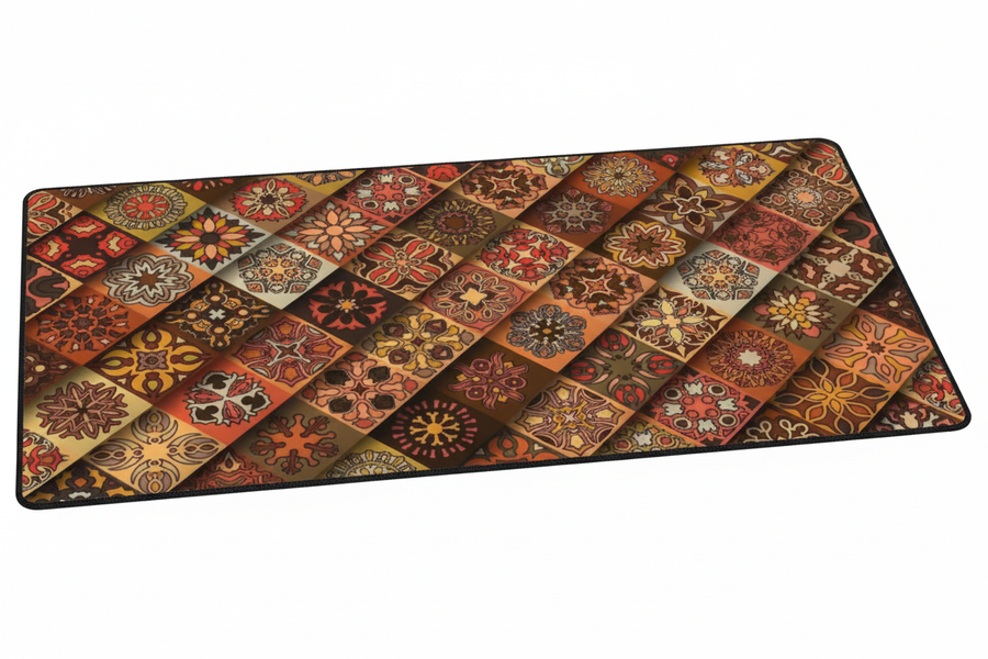 Tapis de Souris Gaming Persan Patchwork — Grand Format XXL Motif Carreaux Multicolores