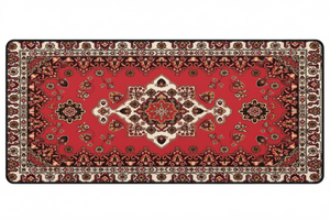 Tapis de Souris Gaming Persan Rouge Vif — Grand Format XXL Motif Médaillon Ivoire