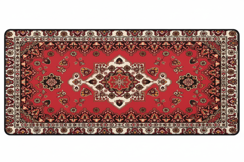 Tapis de Souris Gaming Persan Rouge Vif — Grand Format XXL Motif Médaillon Ivoire