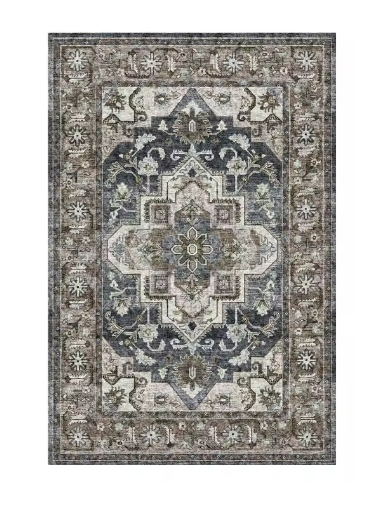 Tapis de Salon Oriental Gris Taupe — Motif Médaillon Étoile Vintage — Grand Tapis Antidérapant