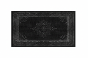 Tapis de Salon Oriental Noir — Motif Médaillon Floral — Grand Tapis Antidérapant