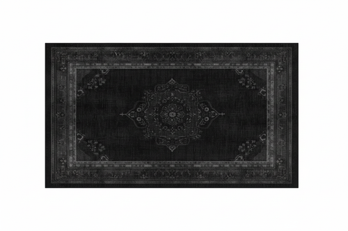 Tapis de Salon Oriental Noir — Motif Médaillon Floral — Grand Tapis Antidérapant