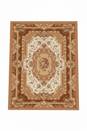 Tapis de Salon Oriental Camel et Marron — Motif Médaillon Floral Classique — Grand Tapis Antidérapant