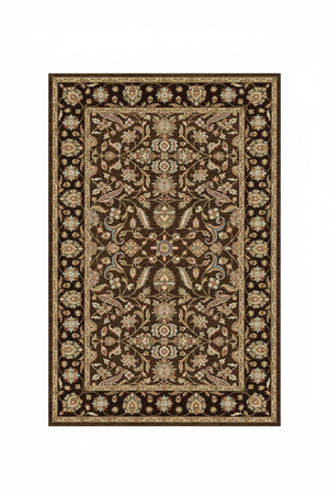 Tapis de Salon Oriental Marron et Beige — Motif Floral Classique — Grand Tapis Antidérapant