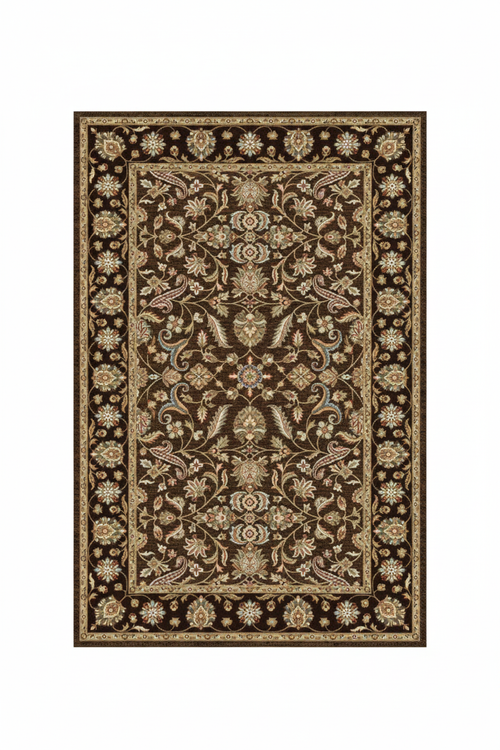 Tapis de Salon Oriental Marron et Beige — Motif Floral Classique — Grand Tapis Antidérapant