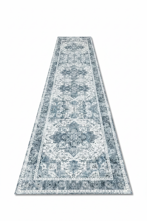 Tapis de Couloir Oriental Gris et Blanc — Motif Médaillon Vintage — Tapis Long Antidérapant