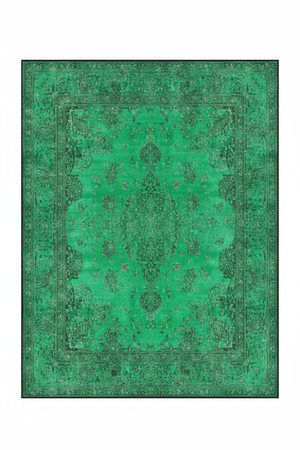 Tapis de Salon Oriental Vert Émeraude — Motif Floral Texturé Vintage — Grand Tapis Antidérapant