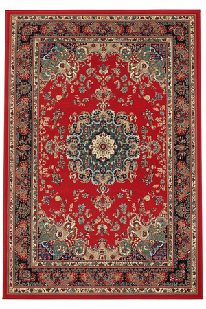 Tapis de Salon Oriental Rouge Vif et Bleu Marine — Motif Médaillon Vintage — Grand Tapis Antidérapant
