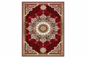 Tapis de Salon Oriental Rouge et Doré — Motif Médaillon Étoilé Luxe — Grand Tapis Antidérapant