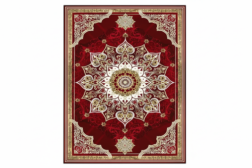 Tapis de Salon Oriental Rouge et Doré — Motif Médaillon Étoilé Luxe — Grand Tapis Antidérapant