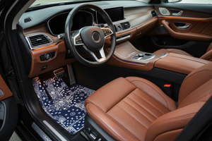Tapis de Voiture Oriental Bleu Marine — Lot de 4 Tapis Motif Paisley — Protection Sol Auto