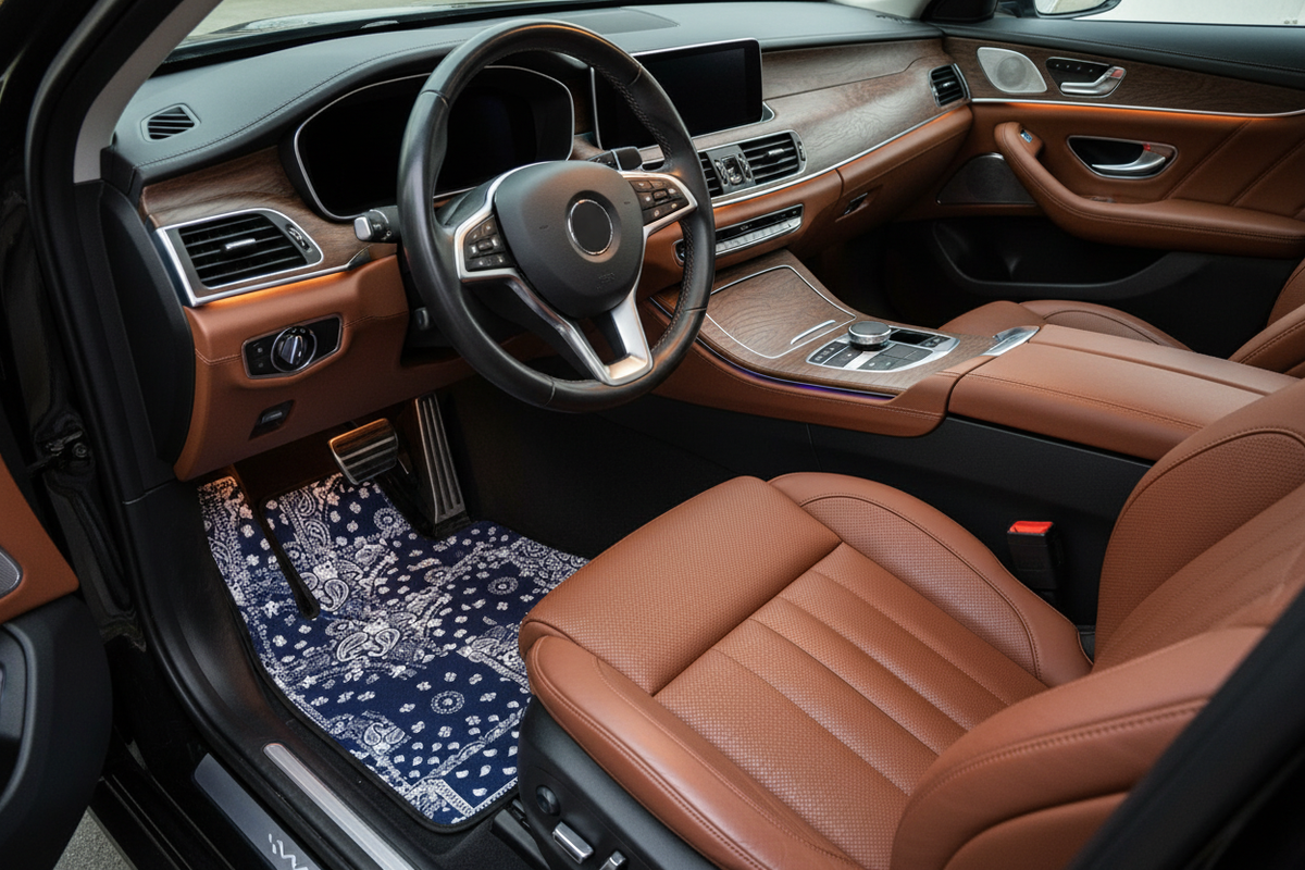 Tapis de Voiture Oriental Bleu Marine — Lot de 4 Tapis Motif Paisley — Protection Sol Auto
