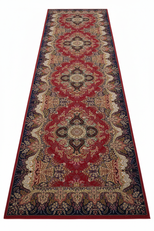 Tapis de Couloir Oriental Rouge et Bordeaux — Motif Médaillon Luxe | Tapis Long Antidérapant