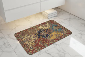 Tapis de Bain Oriental Multicolore Patchwork — Motif Floral Vintage — Tapis de Salle de Bain Antidérapant