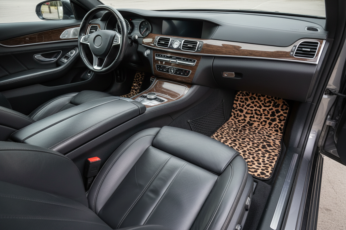 Tapis de Voiture Léopard — Lot de 4 Tapis Motif Animalier — Protection Sol Auto