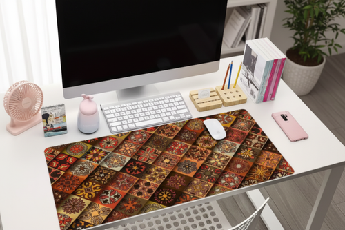 Tapis de Souris Gaming Persan Patchwork — Grand Format XXL Motif Carreaux Multicolores