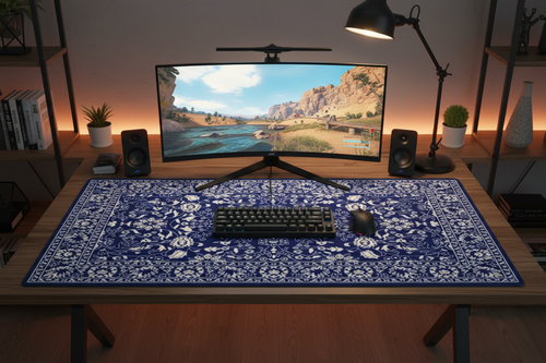 Tapis de souris gaming oriental bleu marine - vue détail
