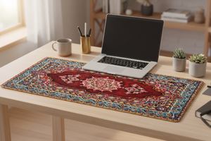 Tapis de Souris Gaming Persan Rouge — Grand Format XXL Motif Médaillon Central