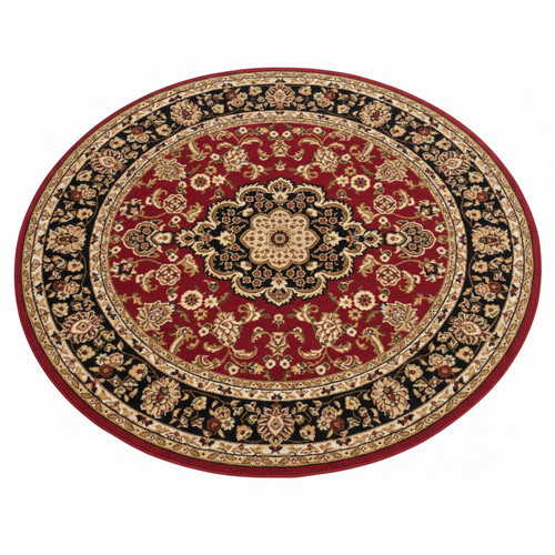 Tapis Rond Rouge et Noir — Motif Médaillon Oriental — Tapis Vintage Antidérapant
