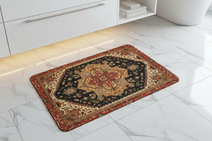 Tapis de Bain Oriental Noir et Terracotta — Motif Médaillon Ethnique — Tapis de Salle de Bain Antidérapant