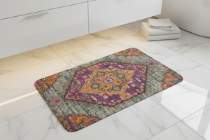 Tapis de Bain Oriental Magenta et Orange — Motif Médaillon Bohème — Tapis de Salle de Bain Antidérapant