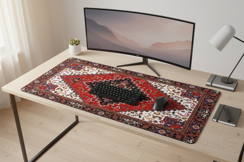 Tapis de Souris Gaming Persan Rouge et Noir — Grand Format XXL Motif Médaillon Losange