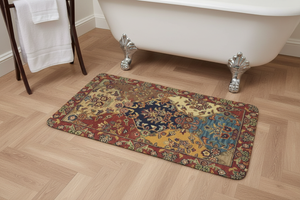 Tapis de Bain Oriental Multicolore Patchwork — Motif Floral Vintage — Tapis de Salle de Bain Antidérapant