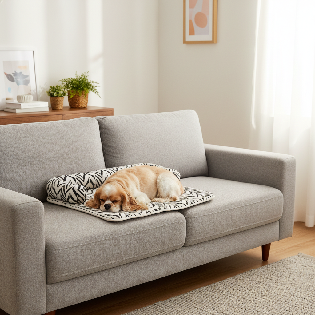 Tapis de Canapé pour Animaux Chevron Noir et Blanc — Protection Confort Antidérapante — Coussin pour Chien et Chat