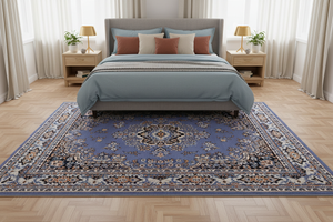Tapis de Salon Oriental Bleu Lavande — Motif Médaillon Floral Vintage — Grand Tapis Antidérapant
