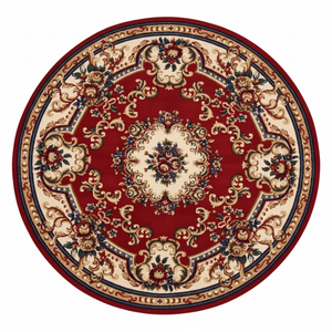 Tapis Rond Rouge — Motif Aubusson Fleuri — Tapis Oriental Antidérapant
