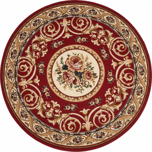 Tapis Rond Bordeaux — Motif Aubusson Fleuri — Tapis Oriental Antidérapant