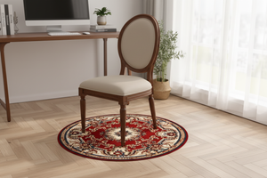 Tapis Rond Rouge — Motif Aubusson Fleuri — Tapis Oriental Antidérapant