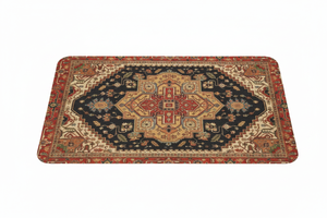Tapis de Bain Oriental Noir et Terracotta — Motif Médaillon Ethnique — Tapis de Salle de Bain Antidérapant