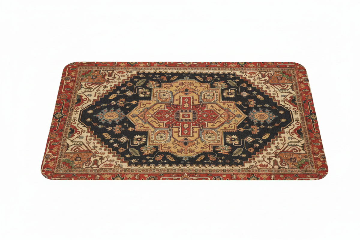 Tapis de Bain Oriental Noir et Terracotta — Motif Médaillon Ethnique — Tapis de Salle de Bain Antidérapant