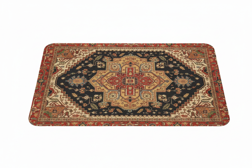 Tapis de Bain Oriental Noir et Terracotta — Motif Médaillon Ethnique — Tapis de Salle de Bain Antidérapant