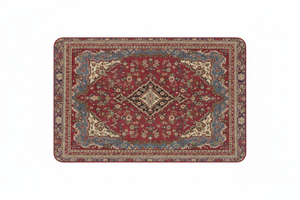 Tapis de Bain Oriental Rouge et Bleu — Motif Médaillon Ethnique — Tapis de Salle de Bain Antidérapant