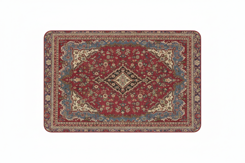 Tapis de Bain Oriental Rouge et Bleu — Motif Médaillon Ethnique — Tapis de Salle de Bain Antidérapant