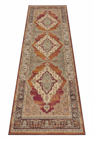 Tapis de Couloir Oriental Terracotta et Rouille — Motif Médaillon Vintage — Tapis Long Antidérapant