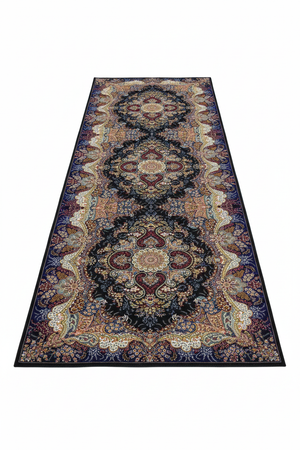 Tapis de Couloir Oriental Noir et Multicolore — Motif Médaillon Luxe | Tapis Long Antidérapant